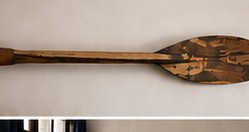 Detail of a hand-carved wooden oar, made at Casa Azul.